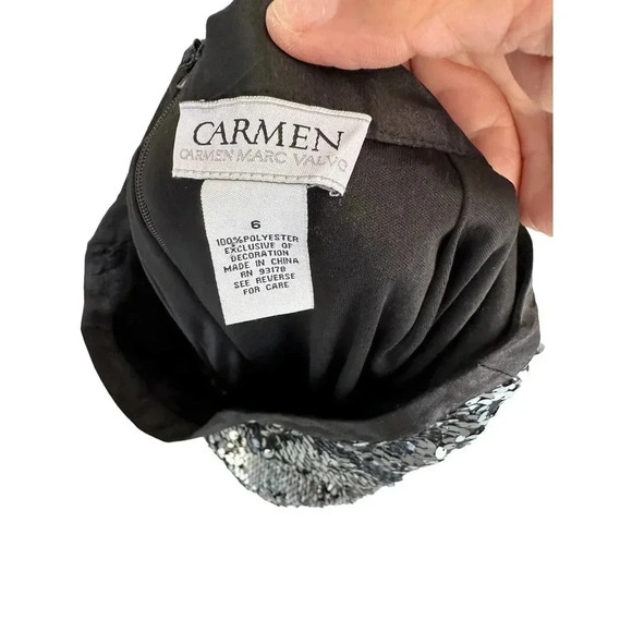 Carmen Marc Valvo Women's Silver all over sequin Midi Skirt Size 6 - Picture 3 of 6